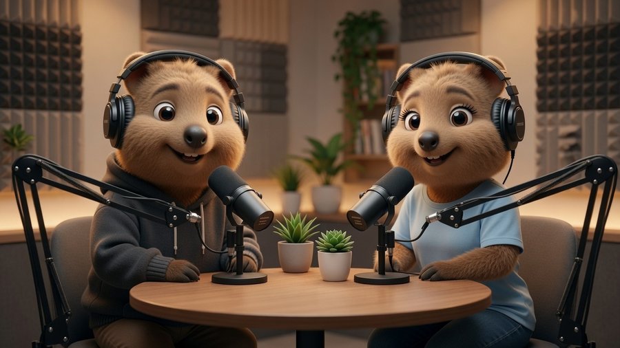 Quokkas recording a crypto podcast